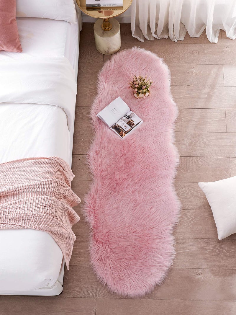 SERISSA Ultra Soft Fluffy Pink Faux Sheepskin Fur Shaggy Couch Cover Furry Carpet for Kids Room Fuzzy Plush Rug for Bedroom Living Room Runner, 2x6 Feet (Sheepskin Shape,Pink) - Image 2